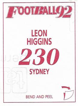 1992 Select AFL Stickers #230 Leon Higgins Back